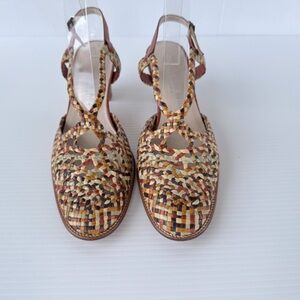 Stephane Kelian Paris Multicolor Braided Leather Slingback Heels Size 5